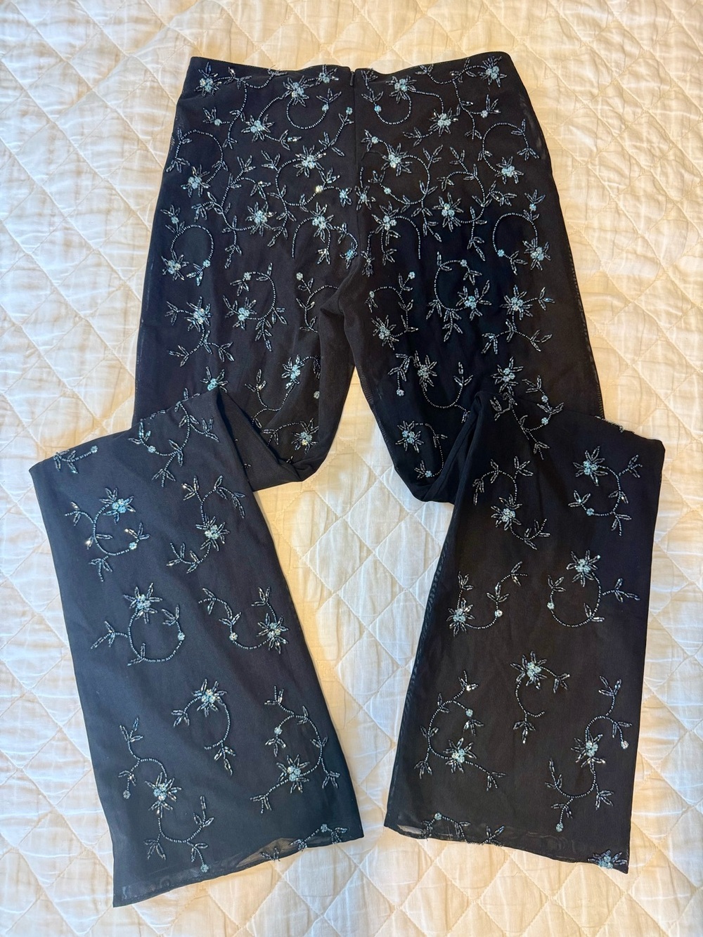 Laundry By Shelli Segal Black Low Rise Pants w/Blue & Black Floral Embroidery - Picture 3 of 4